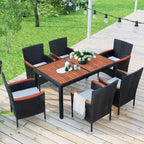 Ensemble de salle à manger de patio pour 6, table et chaises en osier d'extérieur avec coussins