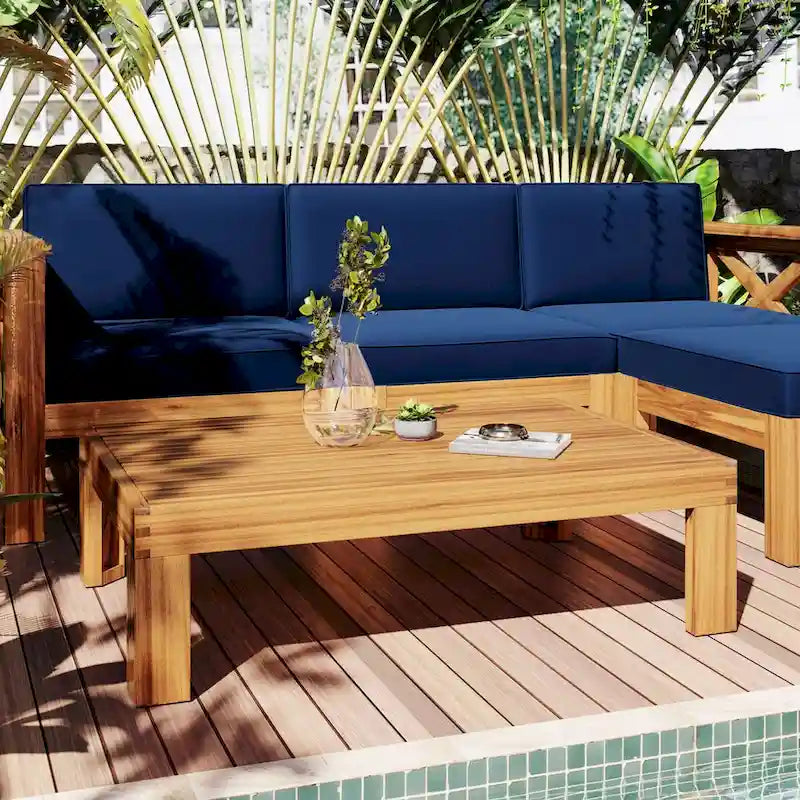 Ensemble de canapés de jardin modulables 5 pièces en bois d'acacia naturel avec tissu résistant à l'eau