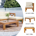 Ensemble de canapés de jardin modulables 5 pièces en bois d'acacia naturel avec tissu résistant à l'eau