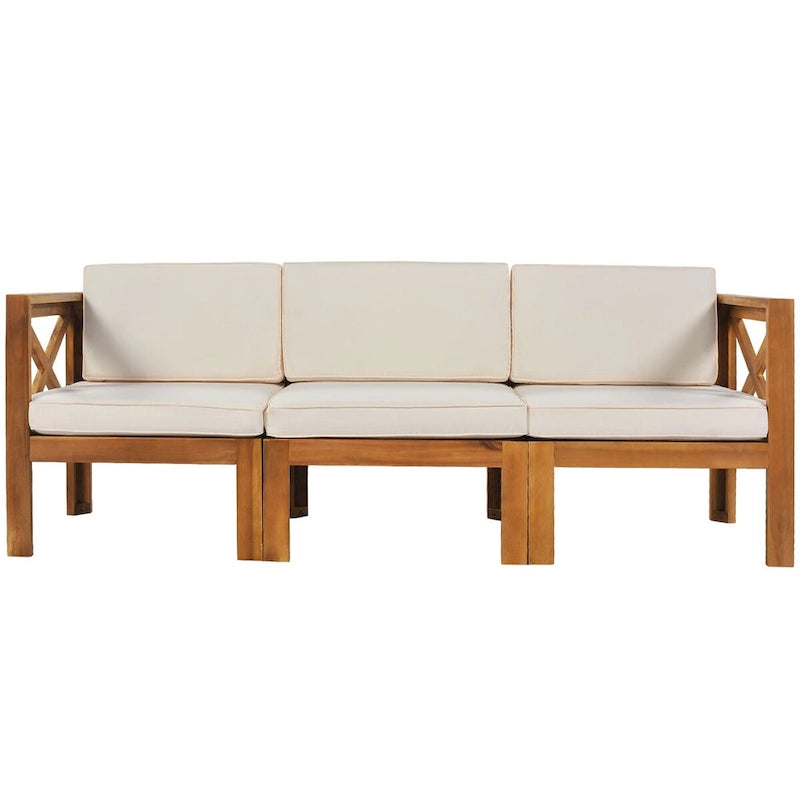Ensemble de canapés de jardin modulables 5 pièces en bois d'acacia naturel avec tissu résistant à l'eau