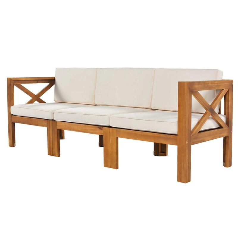 Ensemble de canapés de jardin modulables 5 pièces en bois d'acacia naturel avec tissu résistant à l'eau