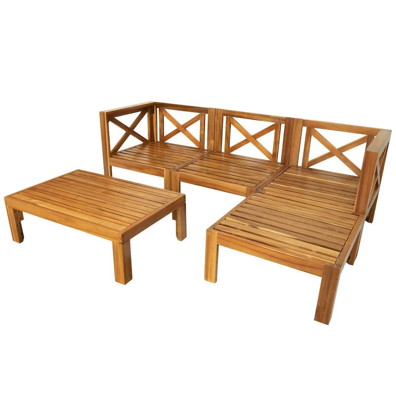 Ensemble de canapés de jardin modulables 5 pièces en bois d'acacia naturel avec tissu résistant à l'eau