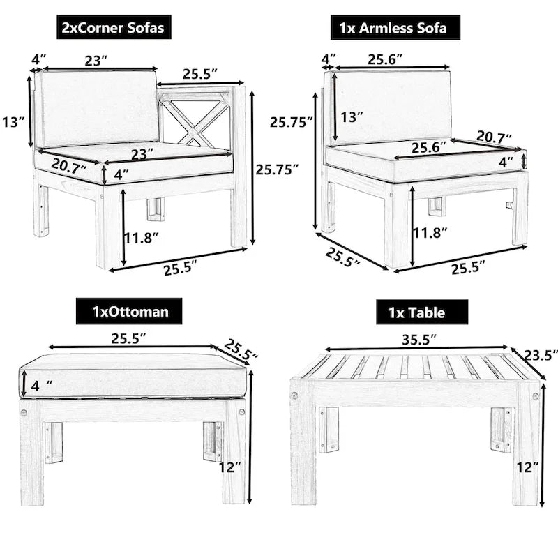 Canapé d'angle d'extérieur en bois avec coussins