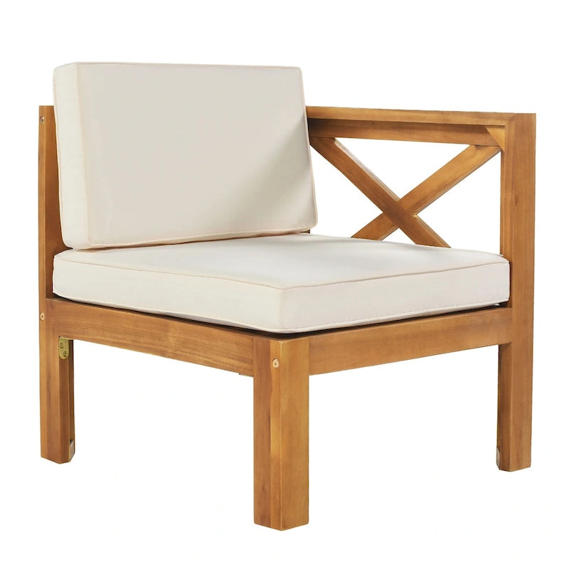 Canapé d'angle d'extérieur en bois avec coussins