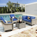 Ensemble de conversation en osier 6 pièces XIZZI pour terrasse avec fauteuil pivotant