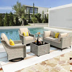 Ensemble de conversation en osier 6 pièces XIZZI pour terrasse avec fauteuil pivotant