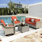 Ensemble de conversation en osier 6 pièces XIZZI pour terrasse avec fauteuil pivotant
