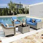 Ensemble de conversation en osier 6 pièces XIZZI pour terrasse avec fauteuil pivotant