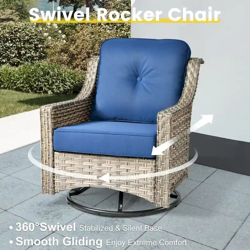Ensemble de conversation en osier 6 pièces XIZZI pour terrasse avec fauteuil pivotant