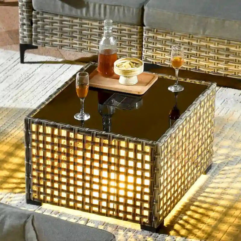 Ensemble de conversation en osier 6 pièces XIZZI pour terrasse avec fauteuil pivotant