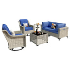 Ensemble de conversation en osier 6 pièces XIZZI pour terrasse avec fauteuil pivotant