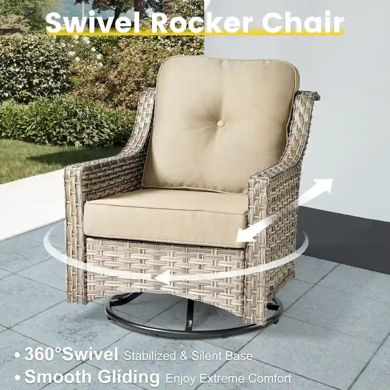 Ensemble de conversation en osier 6 pièces XIZZI pour terrasse avec fauteuil pivotant