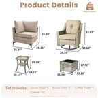 Ensemble de conversation en osier 6 pièces XIZZI pour terrasse avec fauteuil pivotant