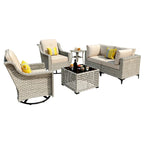 Ensemble de conversation en osier 6 pièces XIZZI pour terrasse avec fauteuil pivotant