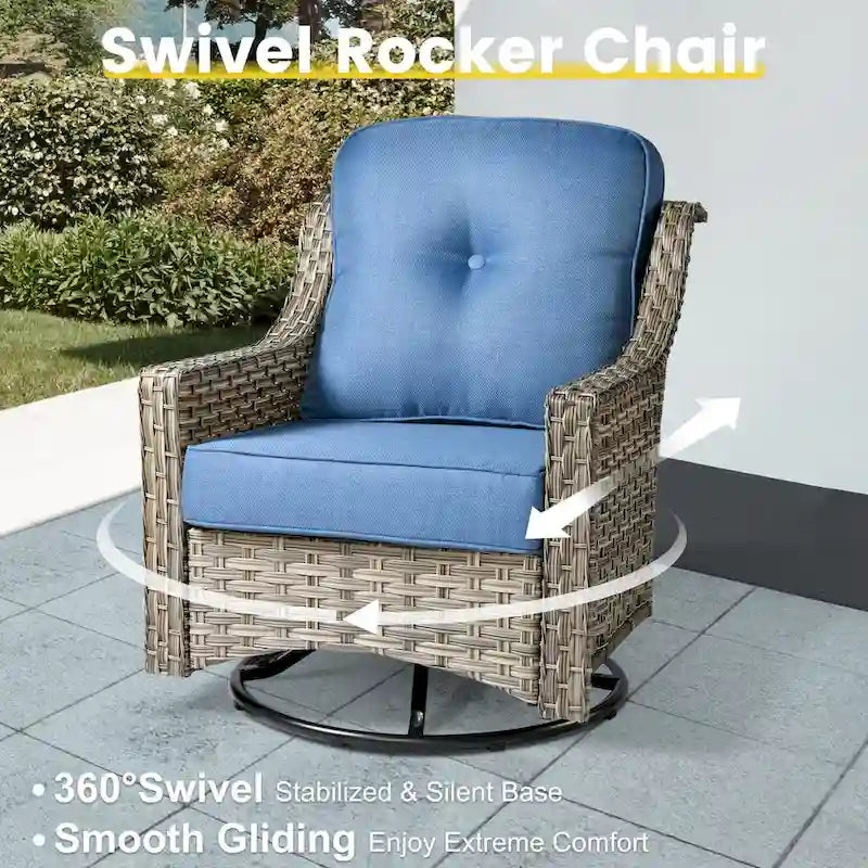 Ensemble de conversation en osier 6 pièces XIZZI pour terrasse avec fauteuil pivotant