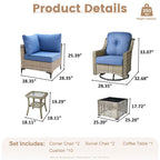 Ensemble de conversation en osier 6 pièces XIZZI pour terrasse avec fauteuil pivotant