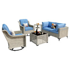 Ensemble de conversation en osier 6 pièces XIZZI pour terrasse avec fauteuil pivotant