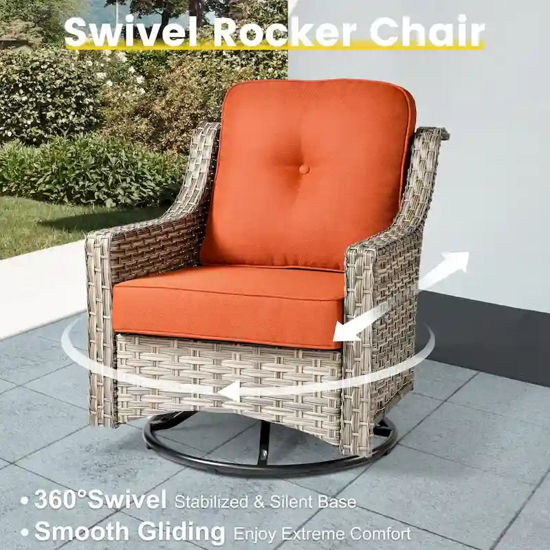 Ensemble de conversation en osier 6 pièces XIZZI pour terrasse avec fauteuil pivotant