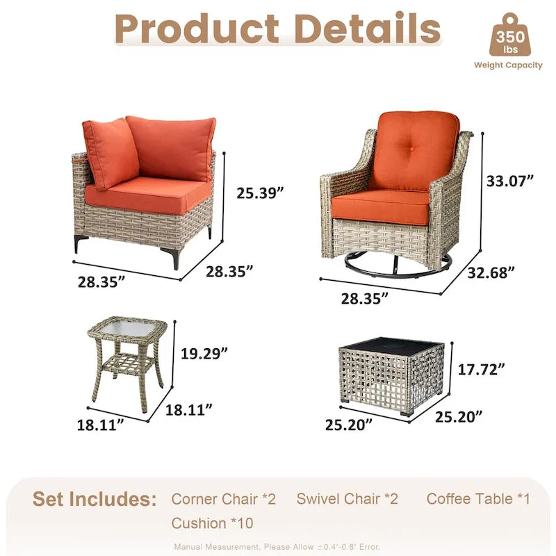 Ensemble de conversation en osier 6 pièces XIZZI pour terrasse avec fauteuil pivotant