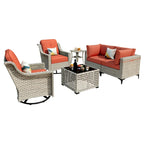 Ensemble de conversation en osier 6 pièces XIZZI pour terrasse avec fauteuil pivotant