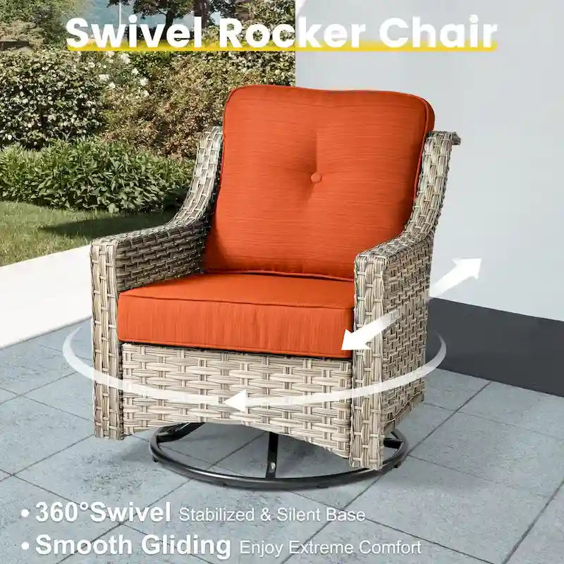 Ensemble de conversation en osier 6 pièces XIZZI pour terrasse avec fauteuil pivotant