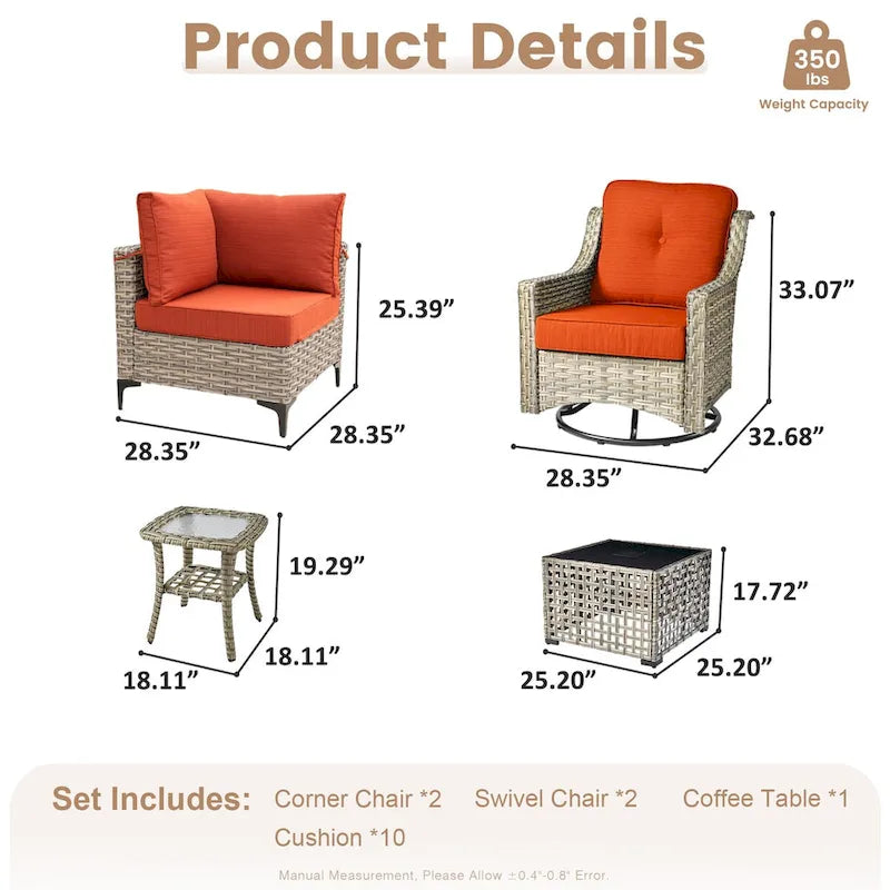 Ensemble de conversation en osier 6 pièces XIZZI pour terrasse avec fauteuil pivotant