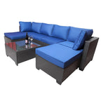 Ensembles de canapés de jardin et de patio 7 pièces, noir + bleu foncé, avec table basse, cadre en métal résistant à la rouille