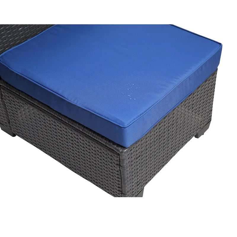 Ensembles de canapés de jardin et de patio 7 pièces, noir + bleu foncé, avec table basse, cadre en métal résistant à la rouille