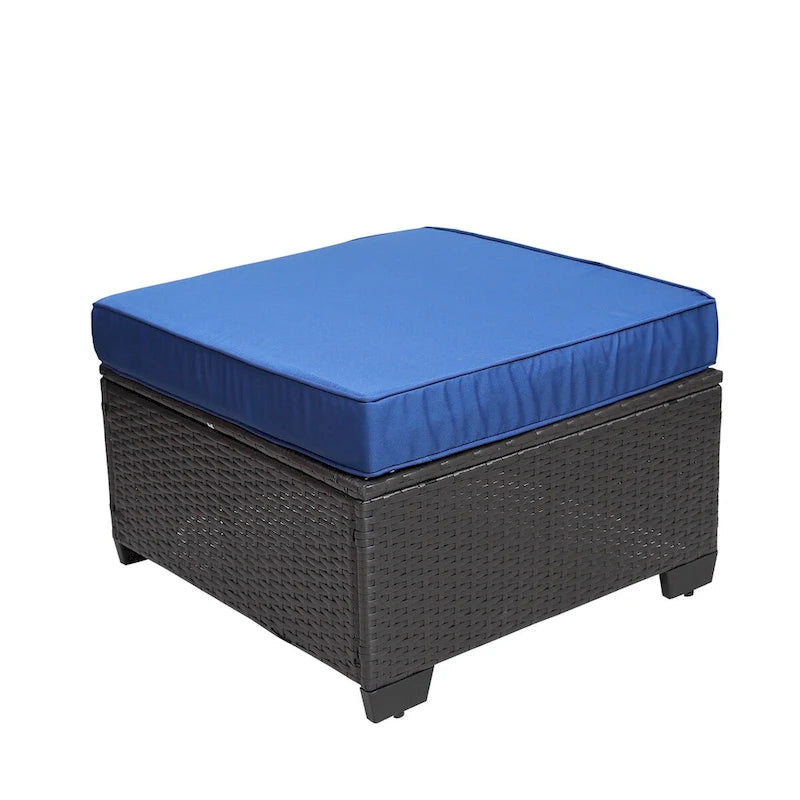 Ensembles de canapés de jardin et de patio 7 pièces, noir + bleu foncé, avec table basse, cadre en métal résistant à la rouille