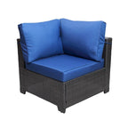 Ensembles de canapés de jardin et de patio 7 pièces, noir + bleu foncé, avec table basse, cadre en métal résistant à la rouille