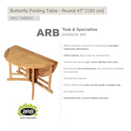 Table à manger papillon pliante en teck - Ronde 48 (120 cm)