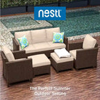 Nestl Ensemble de conversation de patio en osier 5 pièces - Ensemble de meubles sectionnels d'extérieur