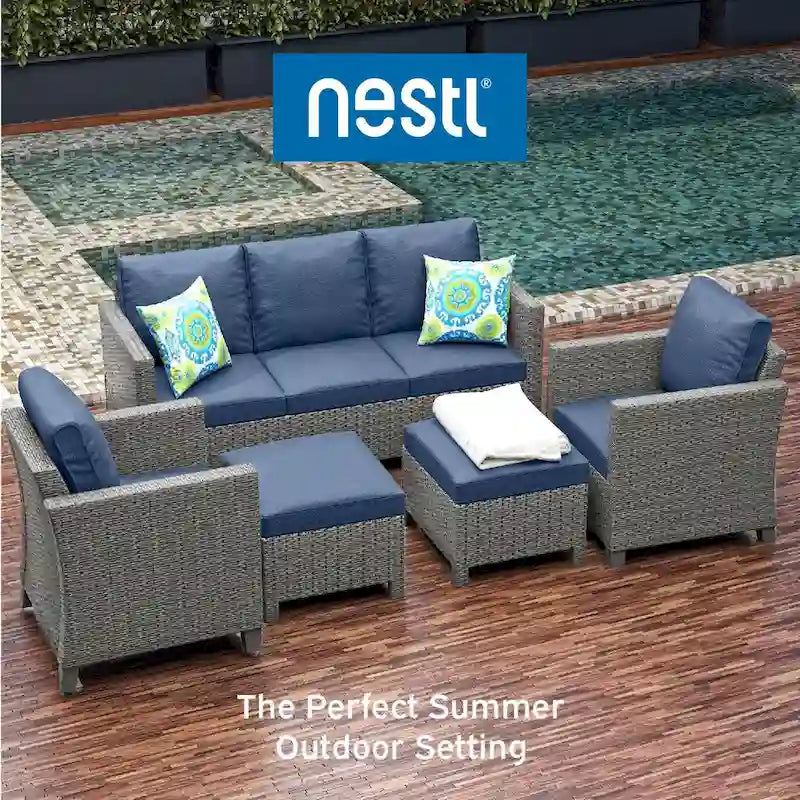 Nestl Ensemble de conversation de patio en osier 5 pièces - Ensemble de meubles sectionnels d'extérieur
