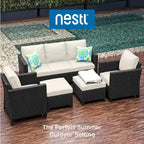 Nestl Ensemble de conversation de patio en osier 5 pièces - Ensemble de meubles sectionnels d'extérieur