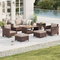 Mobilier de conversation 7 pièces BONOSUKI Patio en rotin marron avec 2 tables d'appoint