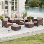 Mobilier de conversation 7 pièces BONOSUKI Patio en rotin marron avec 2 tables d'appoint