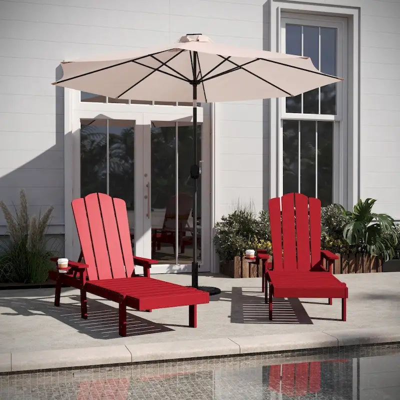 Lot de 2 chaises longues commerciales réglables tout temps avec porte-gobelets