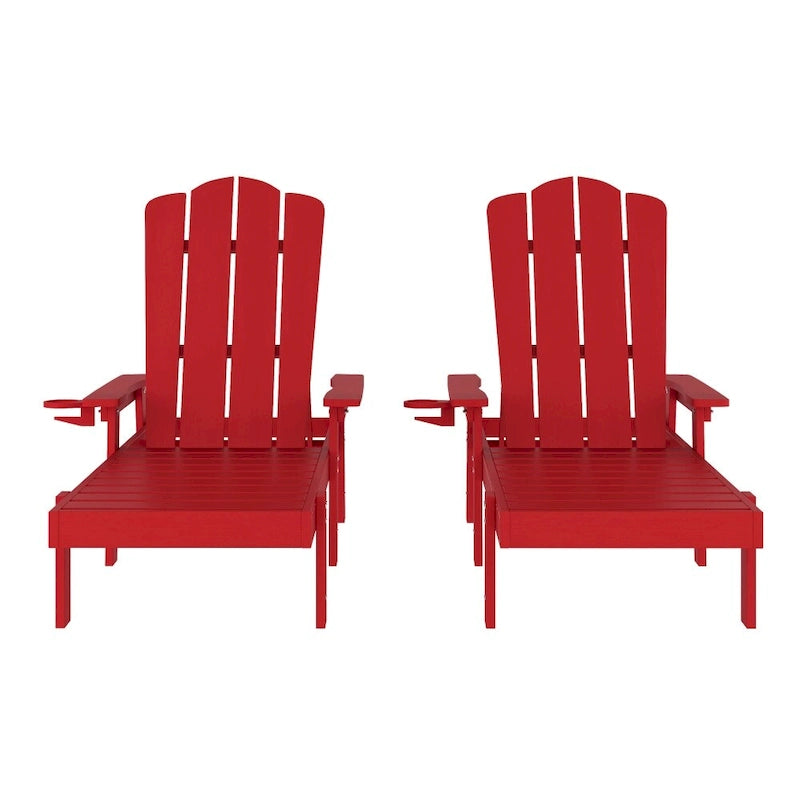 Lot de 2 chaises longues commerciales réglables tout temps avec porte-gobelets