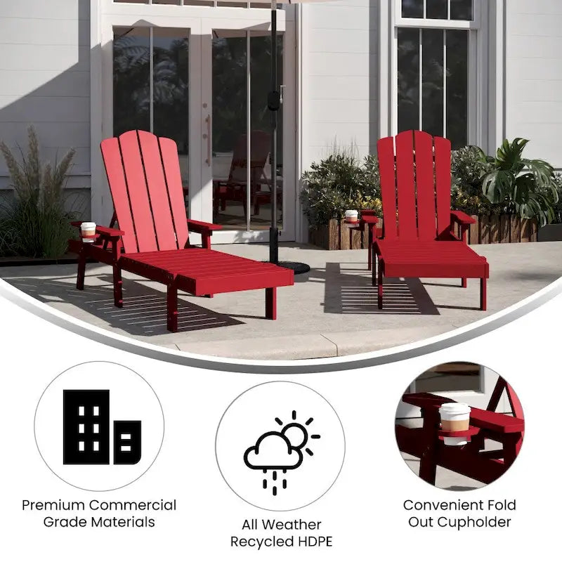 Lot de 2 chaises longues commerciales réglables tout temps avec porte-gobelets