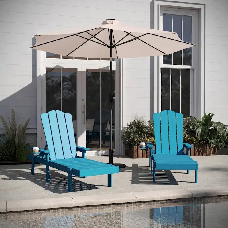 Lot de 2 chaises longues commerciales réglables tout temps avec porte-gobelets