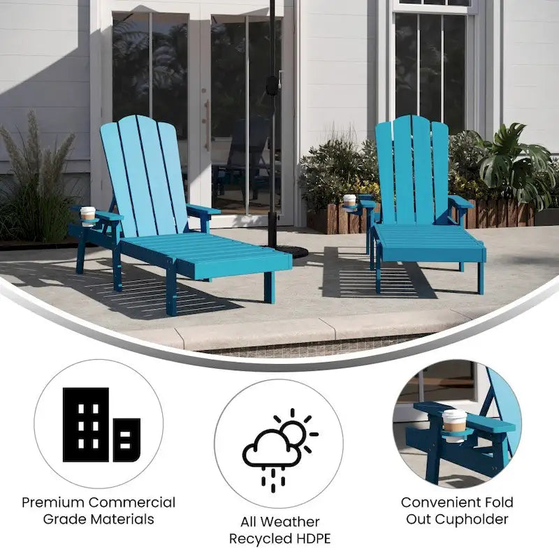 Lot de 2 chaises longues commerciales réglables tout temps avec porte-gobelets