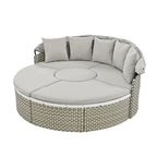 Ensemble de canapé d'extérieur rond 6 pièces, avec auvent rétractable, sièges séparés et coussins amovibles