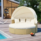 Ensemble de canapé d'extérieur rond 6 pièces, avec auvent rétractable, sièges séparés et coussins amovibles