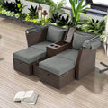 Ensemble causeuse de jardin convertible avec pare-soleil rétractable, porte-gobelets, coffres de rangement, coussins déperlants