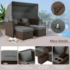 Ensemble causeuse de jardin convertible avec pare-soleil rétractable, porte-gobelets, coffres de rangement, coussins déperlants
