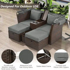 Ensemble causeuse de jardin convertible avec pare-soleil rétractable, porte-gobelets, coffres de rangement, coussins déperlants