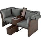 Ensemble causeuse de jardin convertible avec pare-soleil rétractable, porte-gobelets, coffres de rangement, coussins déperlants