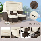 Ensemble causeuse de jardin convertible avec pare-soleil rétractable, porte-gobelets, coffres de rangement, coussins déperlants