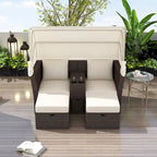 Ensemble causeuse de jardin convertible avec pare-soleil rétractable, porte-gobelets, coffres de rangement, coussins déperlants