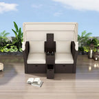 Ensemble causeuse de jardin convertible avec pare-soleil rétractable, porte-gobelets, coffres de rangement, coussins déperlants
